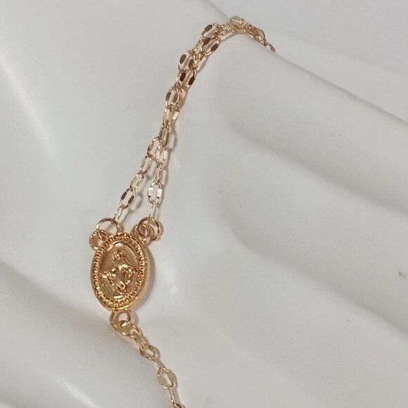 Women's Rosary Inspired Pendant Necklace Stainless Steel Gold - Picture 3 of 6